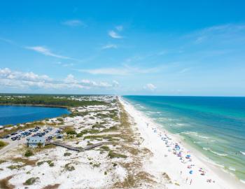 An aerial view of a 30A beach