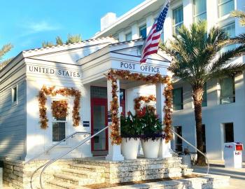 The Seaside post office decorated for fall