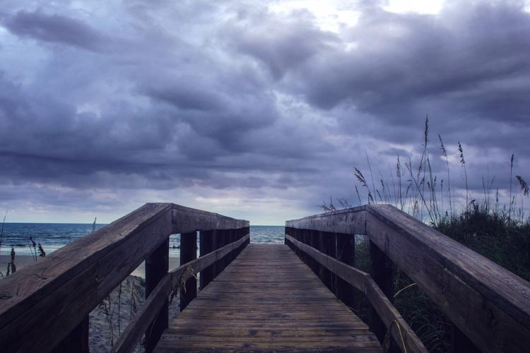 Beach entrance on a cloudy day. 