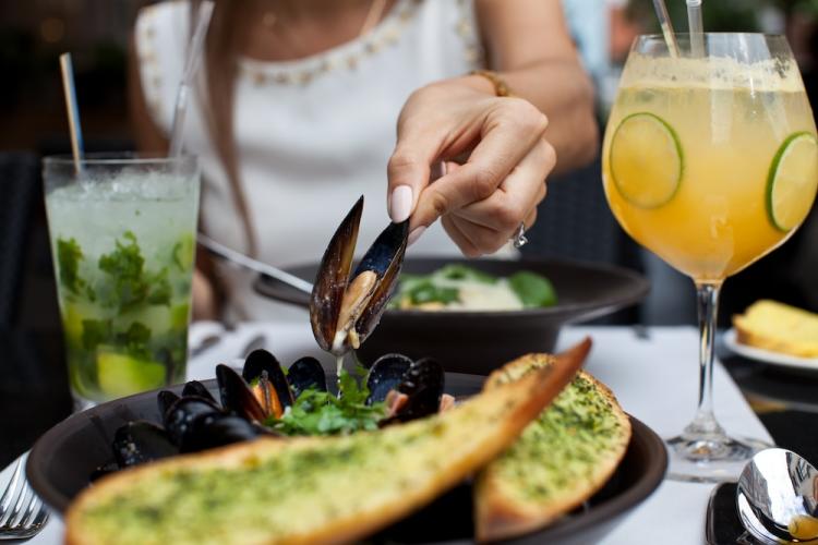 Women dining out at a restaurant. 