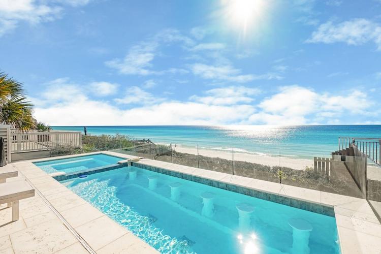 A pool in the summer. 