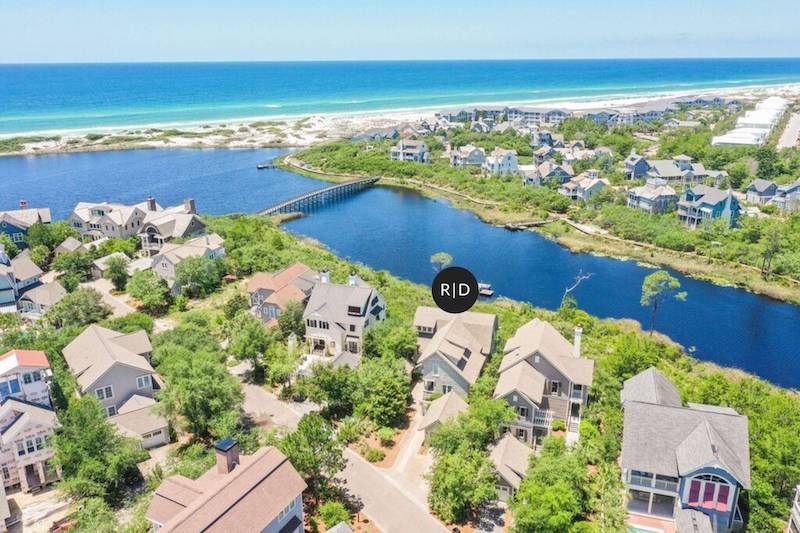An aerial view of a 30A vacation rental