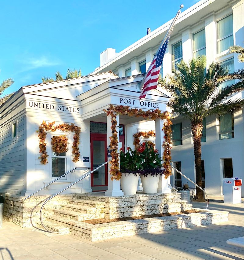 The Seaside post office decorated for fall